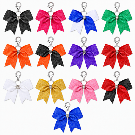 4.5 " GLITTER BOW BAG CHARM WITH RHINESTONE CENTER