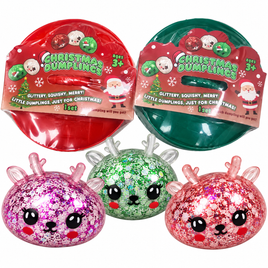 1 BUN-3 MINIATURE REINDEER GLITTER DUMPLING SQUISHIES INSIDE