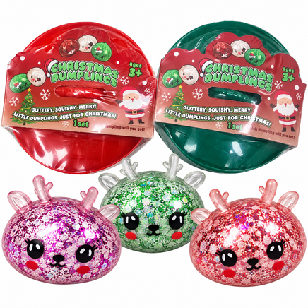 1 BUN-3 MINIATURE REINDEER GLITTER DUMPLING SQUISHIES INSIDE