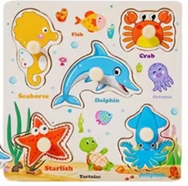 OCEAN ANIMALS TODDLER SIZE WOODEN PUZZLE